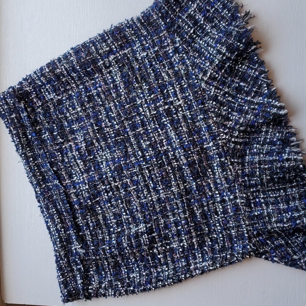 Umgee Blue Black White Tweed Ruffle Skirt M NWT